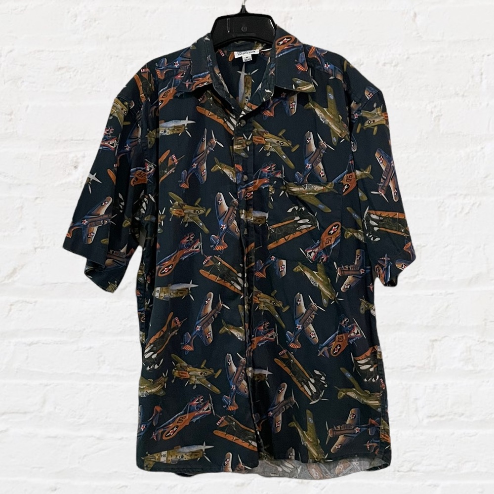 Vintage Smithsonian‎ Fighter Jet Short Sleeve Button up Shirt Men’s Sz Medium